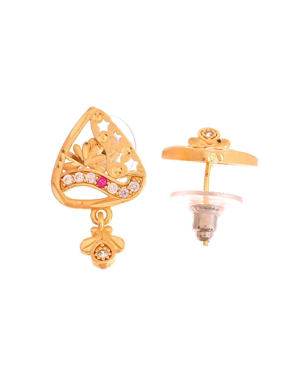 VOJ Gold Plated Floral Design Triangular Pendant With Chain And Earrings Set | Grocsy