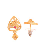 VOJ Gold Plated Floral Design Triangular Pendant With Chain And Earrings Set | Grocsy