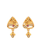 VOJ Gold Plated Floral Design Triangular Pendant With Chain And Earrings Set | Grocsy