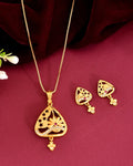 VOJ Gold Plated Floral Design Triangular Pendant With Chain And Earrings Set | Grocsy
