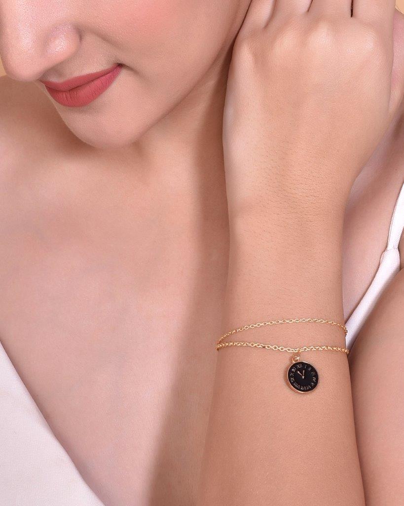 VOJ Gold-Polished Black Clock Charm Bracelet | Grocsy
