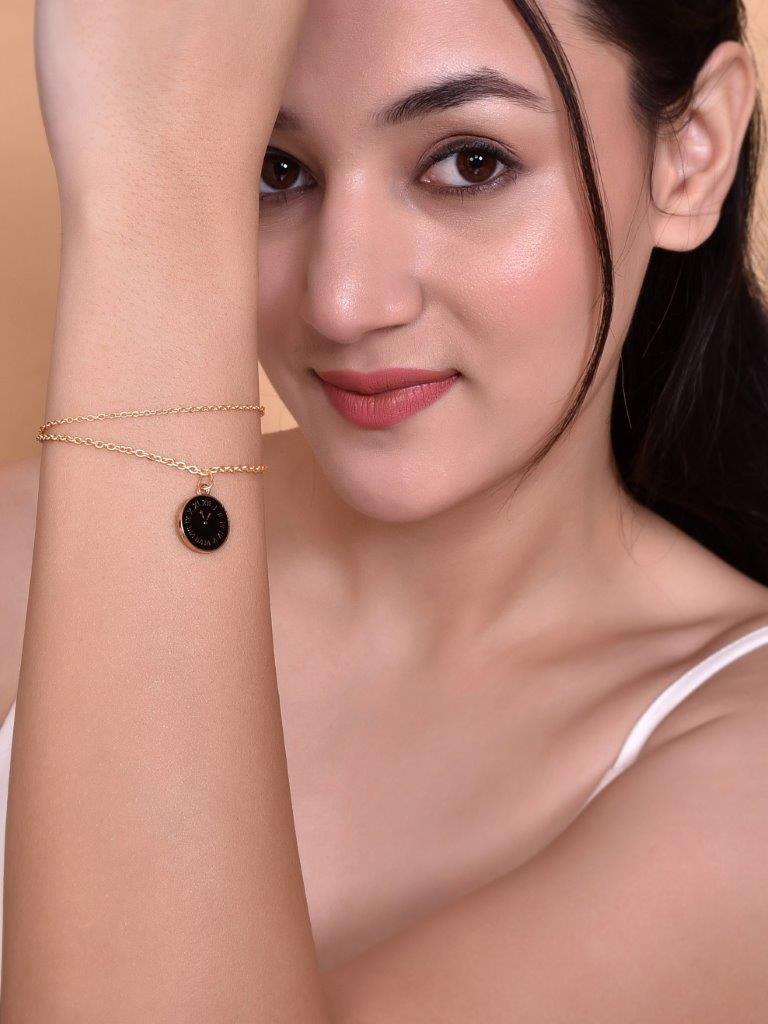 VOJ Gold-Polished Black Clock Charm Bracelet | Grocsy