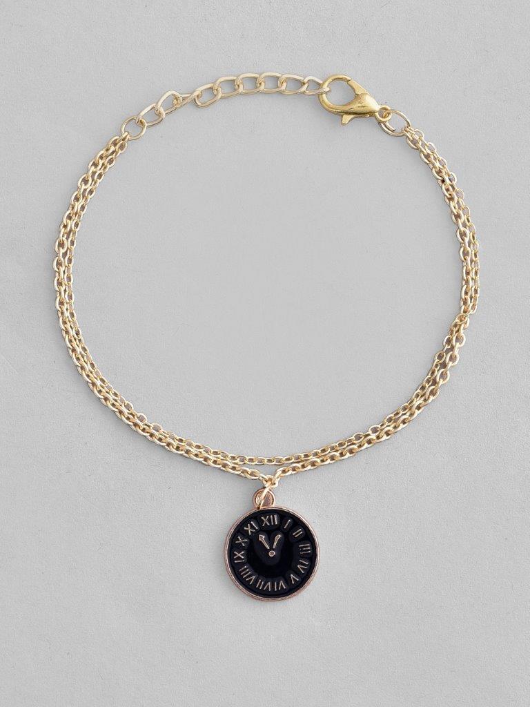 VOJ Gold-Polished Black Clock Charm Bracelet | Grocsy
