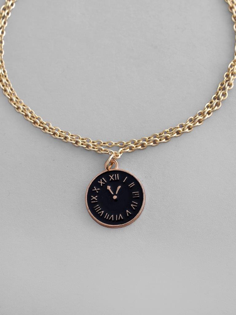 VOJ Gold-Polished Black Clock Charm Bracelet | Grocsy