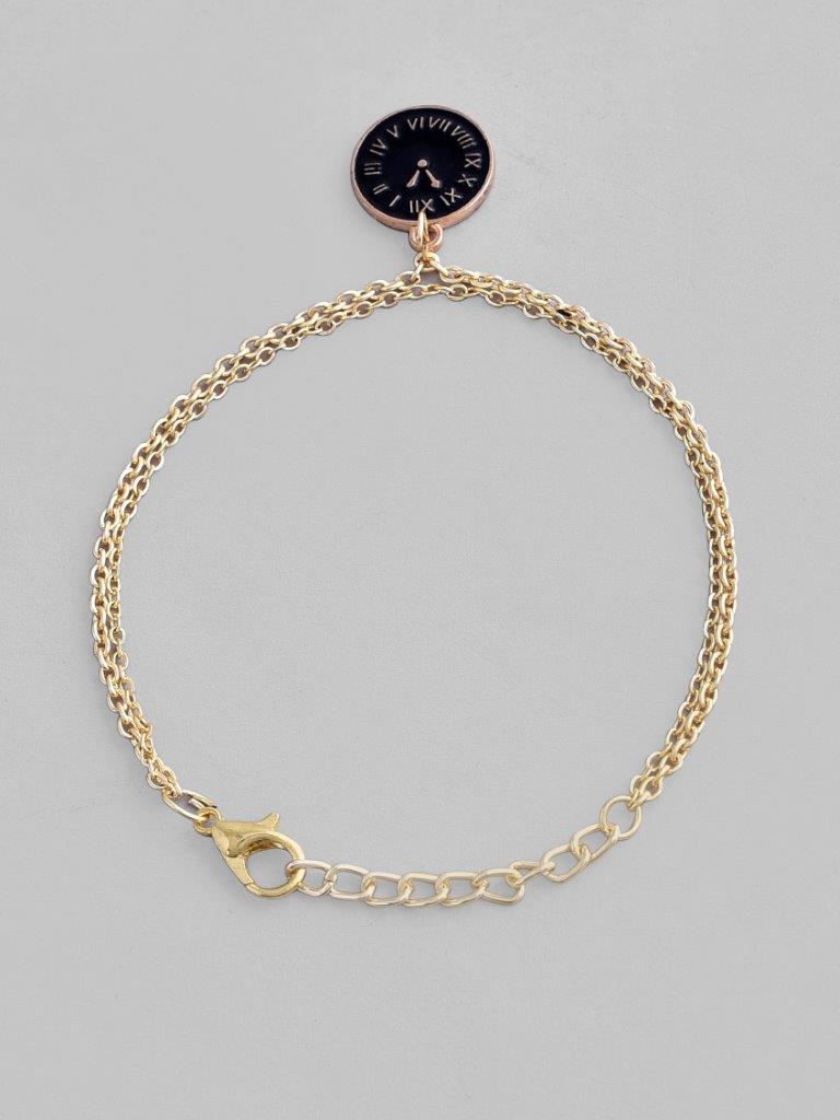 VOJ Gold-Polished Black Clock Charm Bracelet | Grocsy