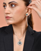 VOJ Silver Tone Blue Rectangular And Ad Stone Studded Chain Set | Grocsy