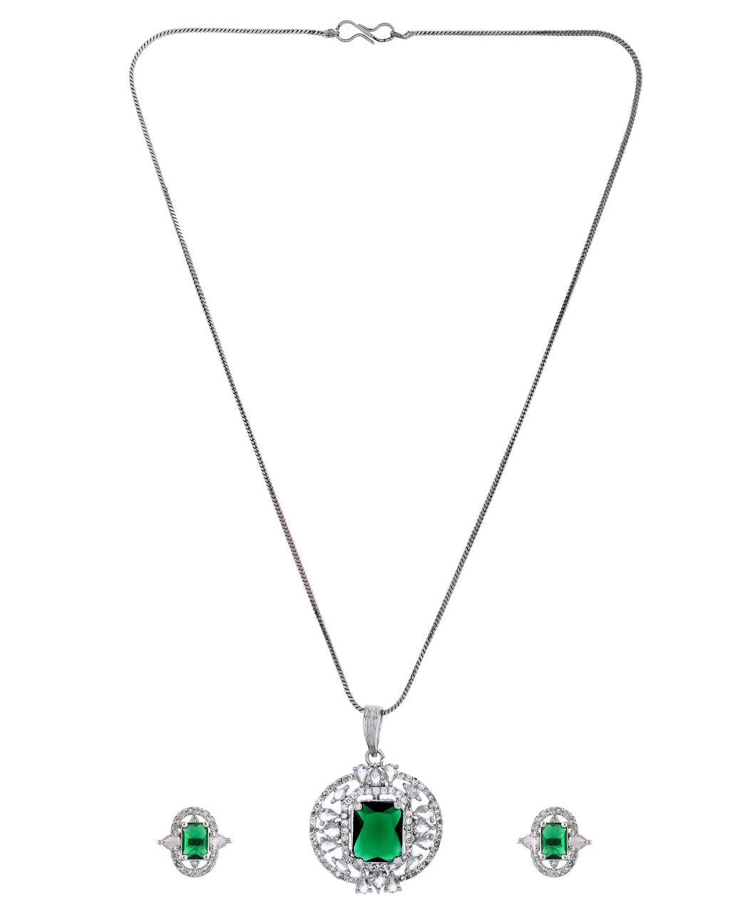VOJ Silver Tone Blue Rectangular And Ad Stone Studded Chain Set | Grocsy