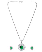 VOJ Silver Tone Blue Rectangular And Ad Stone Studded Chain Set | Grocsy
