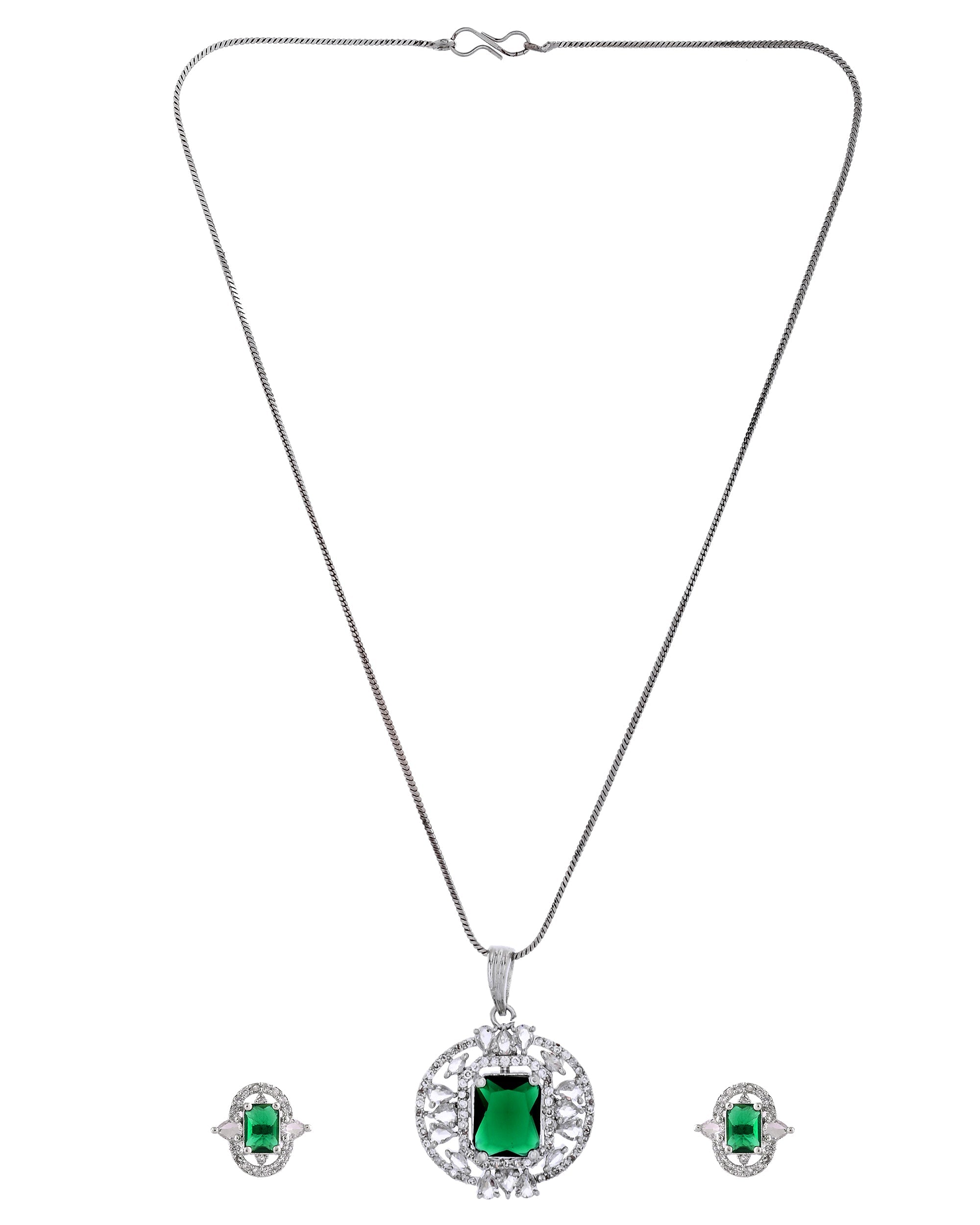 VOJ Silver Tone Blue Rectangular And Ad Stone Studded Chain Set | Grocsy