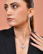 VOJ Silver Plated Baby Pink Rectangular Stone Square Pendant With Chain Set | Grocsy