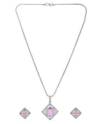 VOJ Silver Plated Baby Pink Rectangular Stone Square Pendant With Chain Set | Grocsy