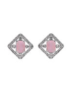 VOJ Silver Plated Baby Pink Rectangular Stone Square Pendant With Chain Set | Grocsy
