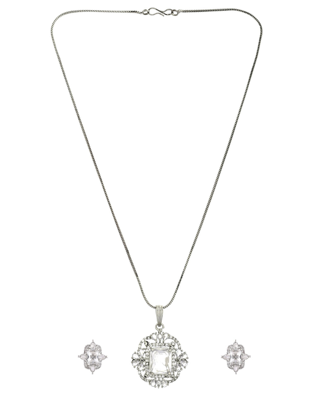 VOJ Silver Plated Rectangular Stone Studded Ad Chain Set | Grocsy