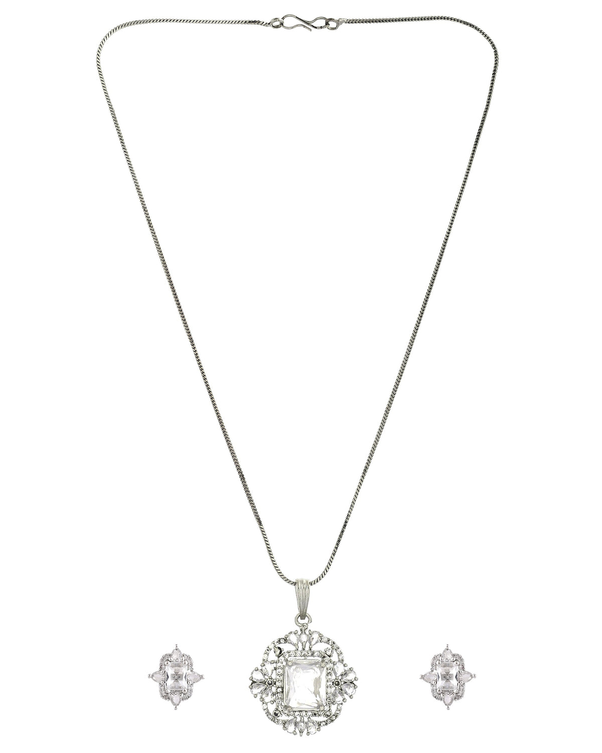 VOJ Silver Plated Rectangular Stone Studded Ad Chain Set | Grocsy