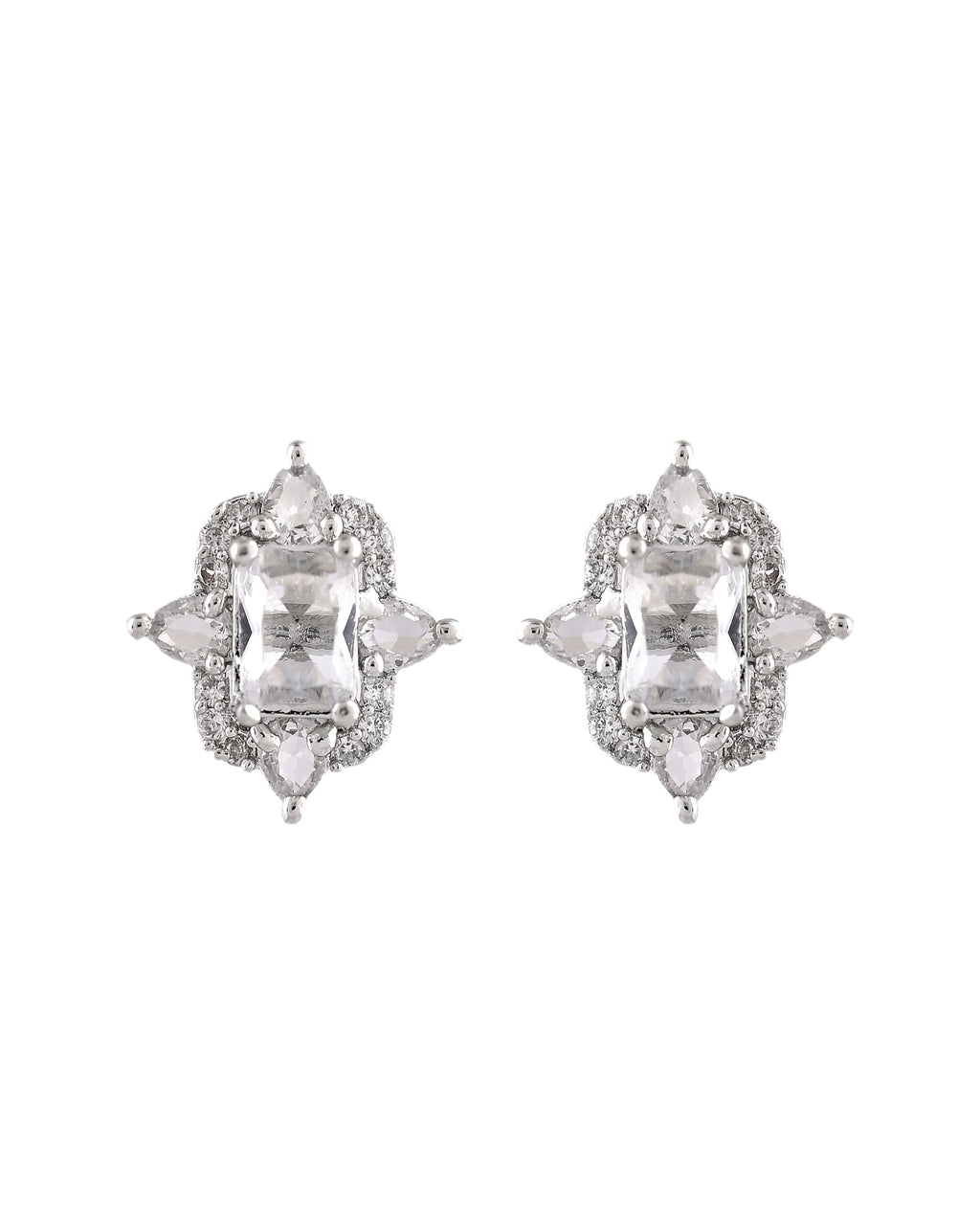 VOJ Silver Plated Rectangular Stone Studded Ad Chain Set | Grocsy