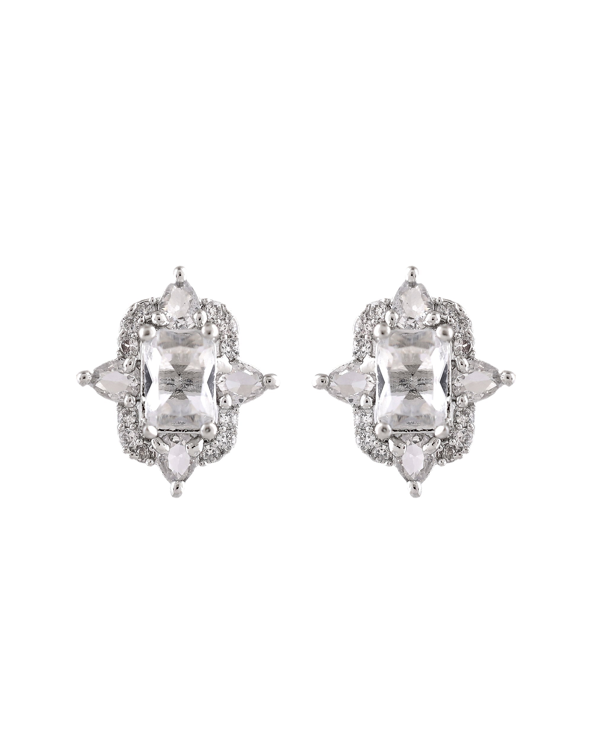 VOJ Silver Plated Rectangular Stone Studded Ad Chain Set | Grocsy