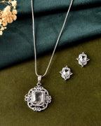 VOJ Silver Plated Rectangular Stone Studded Ad Chain Set | Grocsy