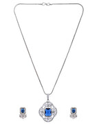 VOJ Silver Plated Blue Rectangular Stone Studded Ad Chain Set | Grocsy