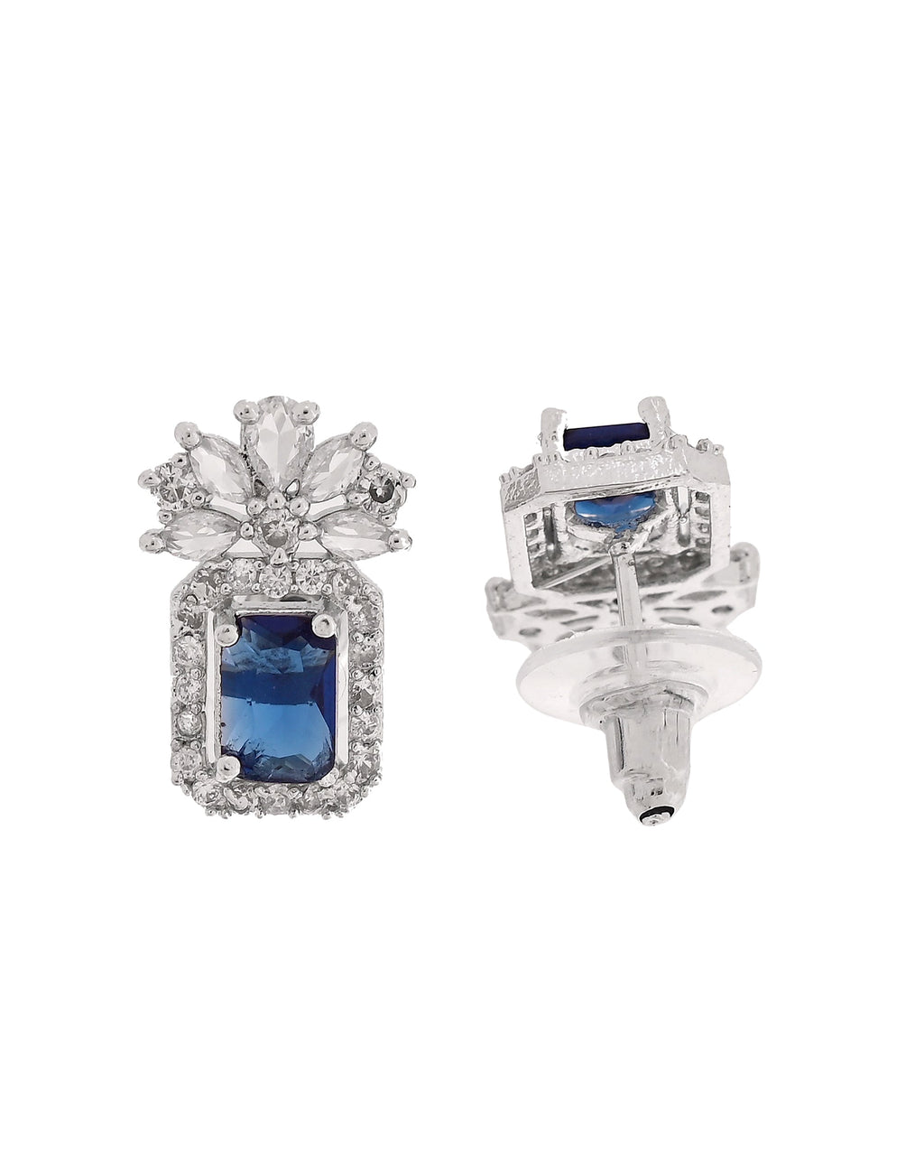 VOJ Silver Plated Blue Rectangular Stone Studded Ad Chain Set | Grocsy