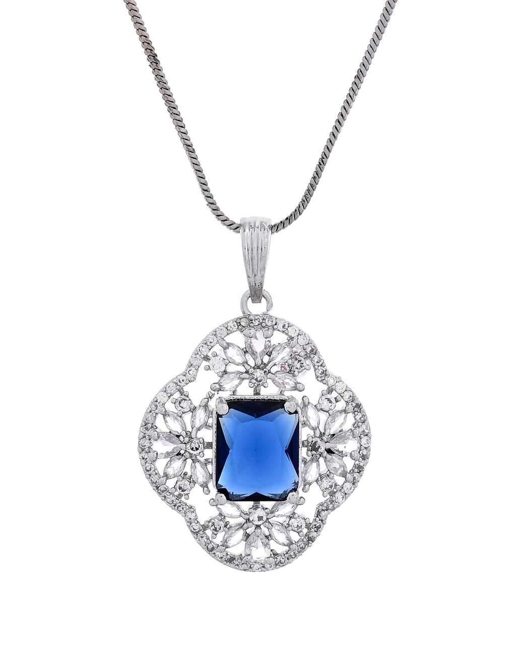 VOJ Silver Plated Blue Rectangular Stone Studded Ad Chain Set | Grocsy