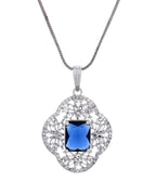 VOJ Silver Plated Blue Rectangular Stone Studded Ad Chain Set | Grocsy