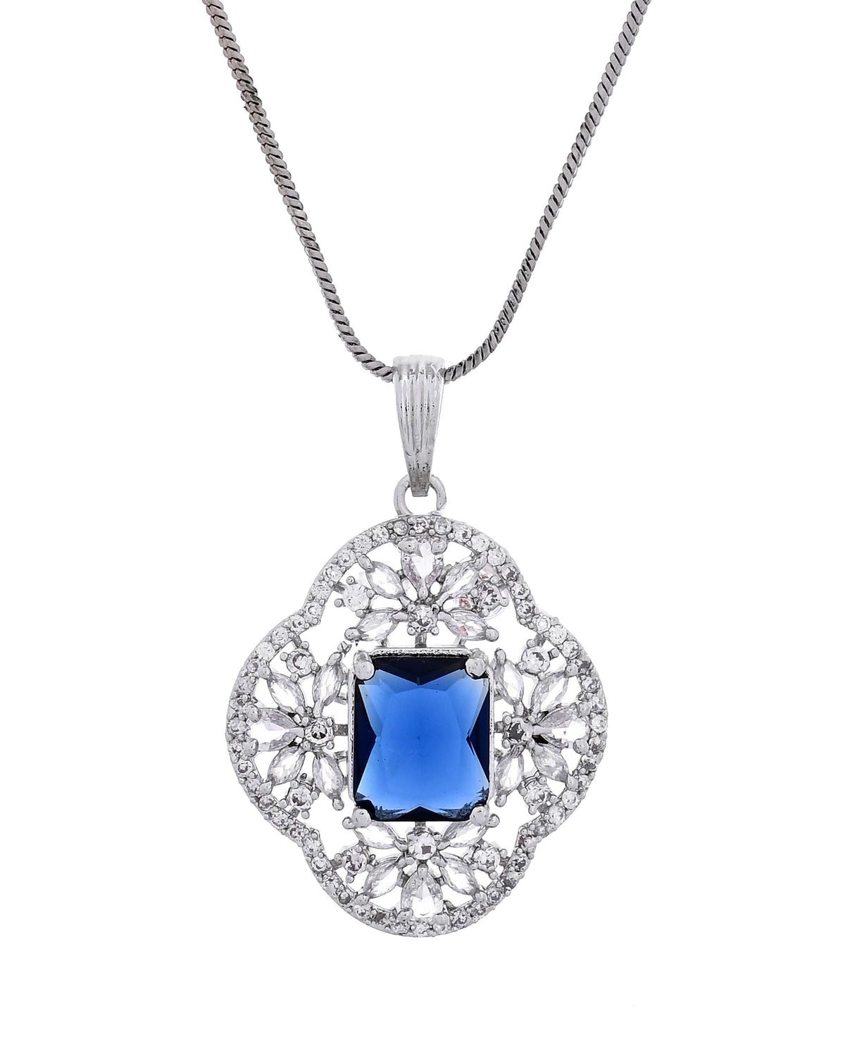 VOJ Silver Plated Blue Rectangular Stone Studded Ad Chain Set | Grocsy