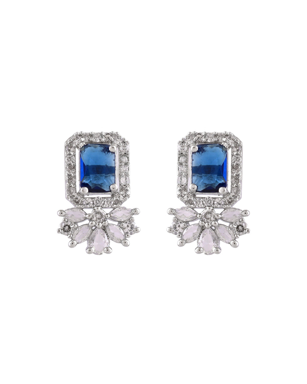 VOJ Silver Plated Blue Rectangular Stone Studded Ad Chain Set | Grocsy