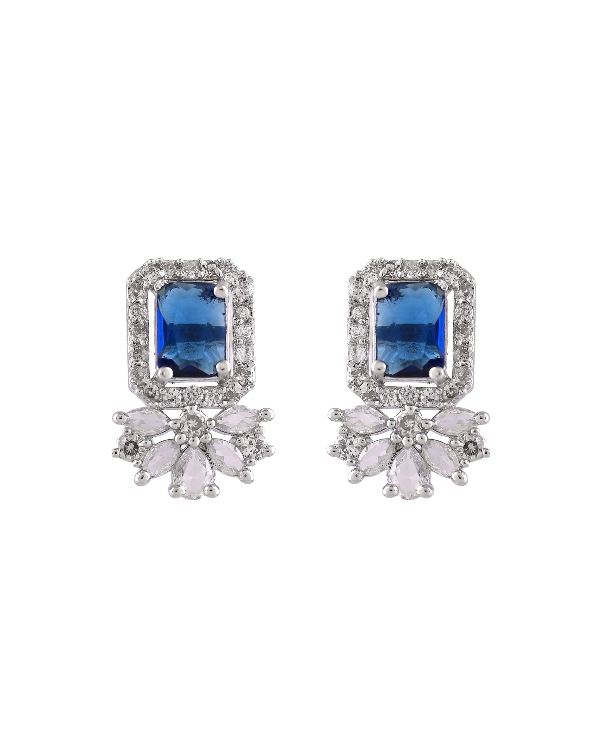 VOJ Silver Plated Blue Rectangular Stone Studded Ad Chain Set | Grocsy