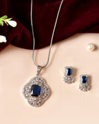 VOJ Silver Plated Blue Rectangular Stone Studded Ad Chain Set | Grocsy