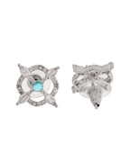 VOJ Silver Plated Sea Green Circulare Stone Studded Sun Shaped Ad Pendant With Chain Set | Grocsy