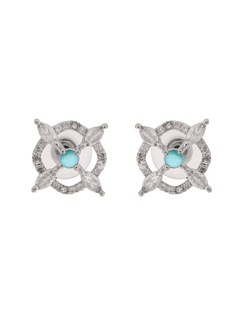 VOJ Silver Plated Sea Green Circulare Stone Studded Sun Shaped Ad Pendant With Chain Set | Grocsy
