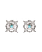 VOJ Silver Plated Sea Green Circulare Stone Studded Sun Shaped Ad Pendant With Chain Set | Grocsy