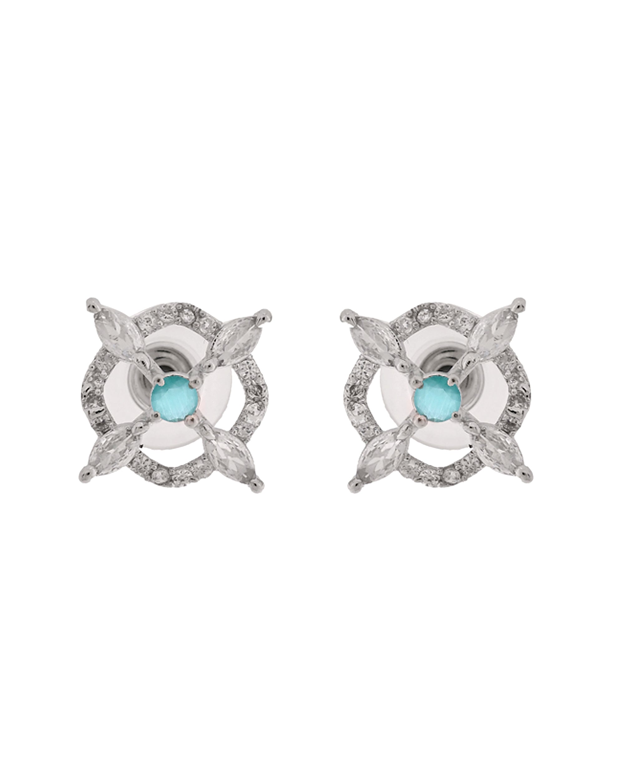 VOJ Silver Plated Sea Green Circulare Stone Studded Sun Shaped Ad Pendant With Chain Set | Grocsy