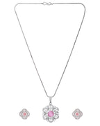 VOJ Silver Plated Floral Shaped Baby Pink Circular Ad Chain Set | Grocsy