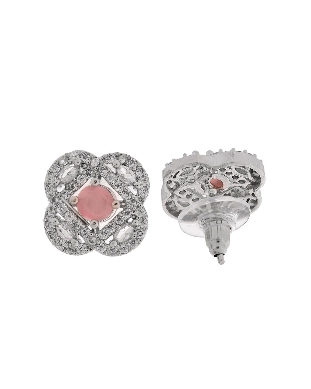 VOJ Silver Plated Floral Shaped Baby Pink Circular Ad Chain Set | Grocsy