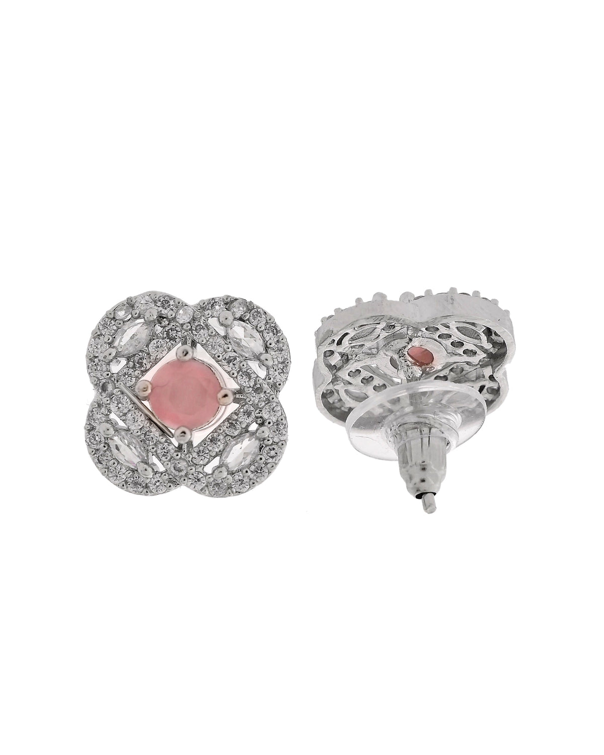 VOJ Silver Plated Floral Shaped Baby Pink Circular Ad Chain Set | Grocsy