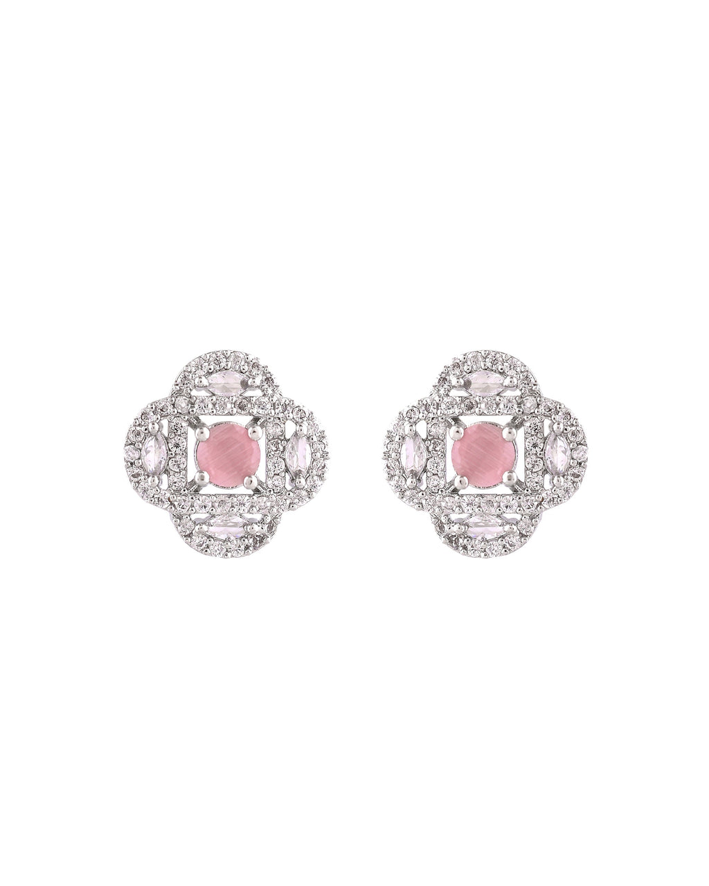 VOJ Silver Plated Floral Shaped Baby Pink Circular Ad Chain Set | Grocsy