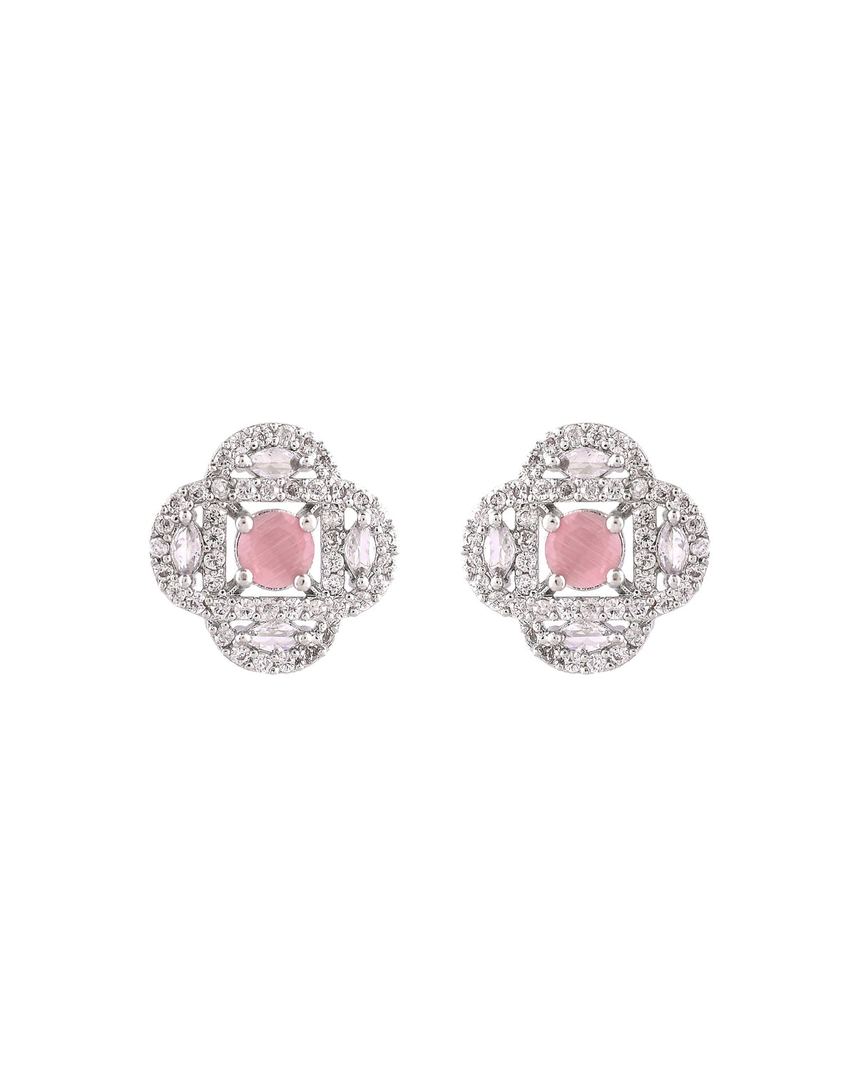 VOJ Silver Plated Floral Shaped Baby Pink Circular Ad Chain Set | Grocsy