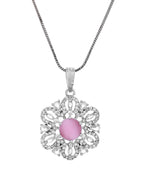 VOJ Silver Plated Floral Shaped Baby Pink Circular Ad Chain Set | Grocsy