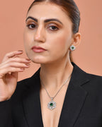 VOJ Silver Plated Floral Shaped Green Circular Ad Chain Set | Grocsy
