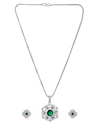 VOJ Silver Plated Floral Shaped Green Circular Ad Chain Set | Grocsy