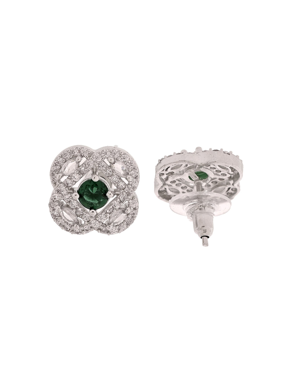 VOJ Silver Plated Floral Shaped Green Circular Ad Chain Set | Grocsy