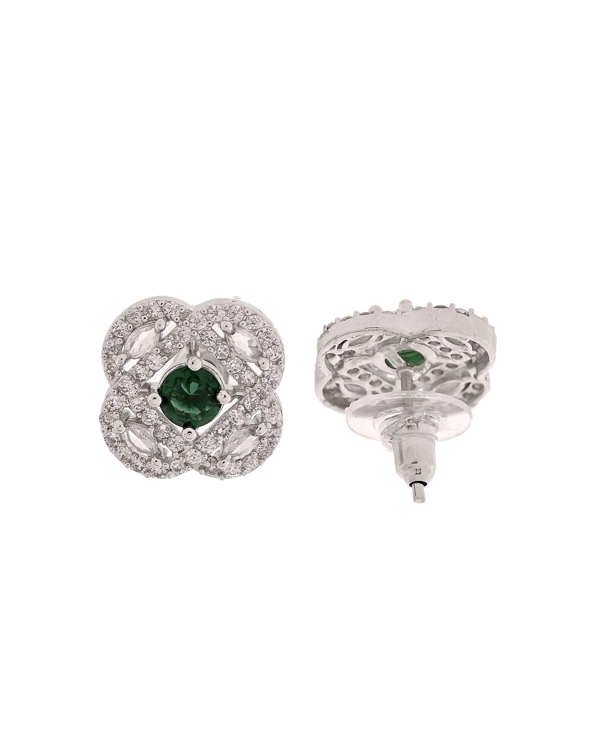 VOJ Silver Plated Floral Shaped Green Circular Ad Chain Set | Grocsy