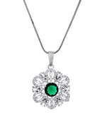 VOJ Silver Plated Floral Shaped Green Circular Ad Chain Set | Grocsy