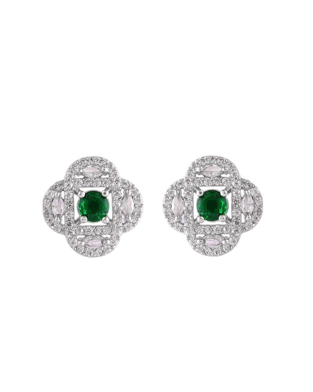 VOJ Silver Plated Floral Shaped Green Circular Ad Chain Set | Grocsy