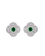 VOJ Silver Plated Floral Shaped Green Circular Ad Chain Set | Grocsy