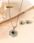 VOJ Silver Plated Floral Shaped Green Circular Ad Chain Set | Grocsy