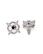 VOJ Silver Plated Blue Circular Stone Studded Sun Shaped Ad Pendant With Chain Set | Grocsy