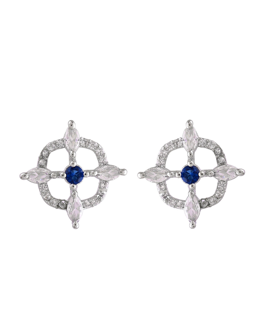 VOJ Silver Plated Blue Circular Stone Studded Sun Shaped Ad Pendant With Chain Set | Grocsy