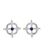 VOJ Silver Plated Blue Circular Stone Studded Sun Shaped Ad Pendant With Chain Set | Grocsy